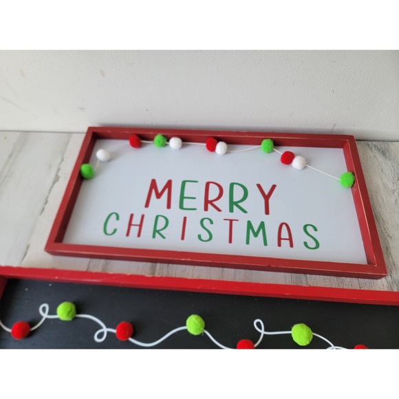 Merry Bright Christmas boxed wooden hanging home decor set...